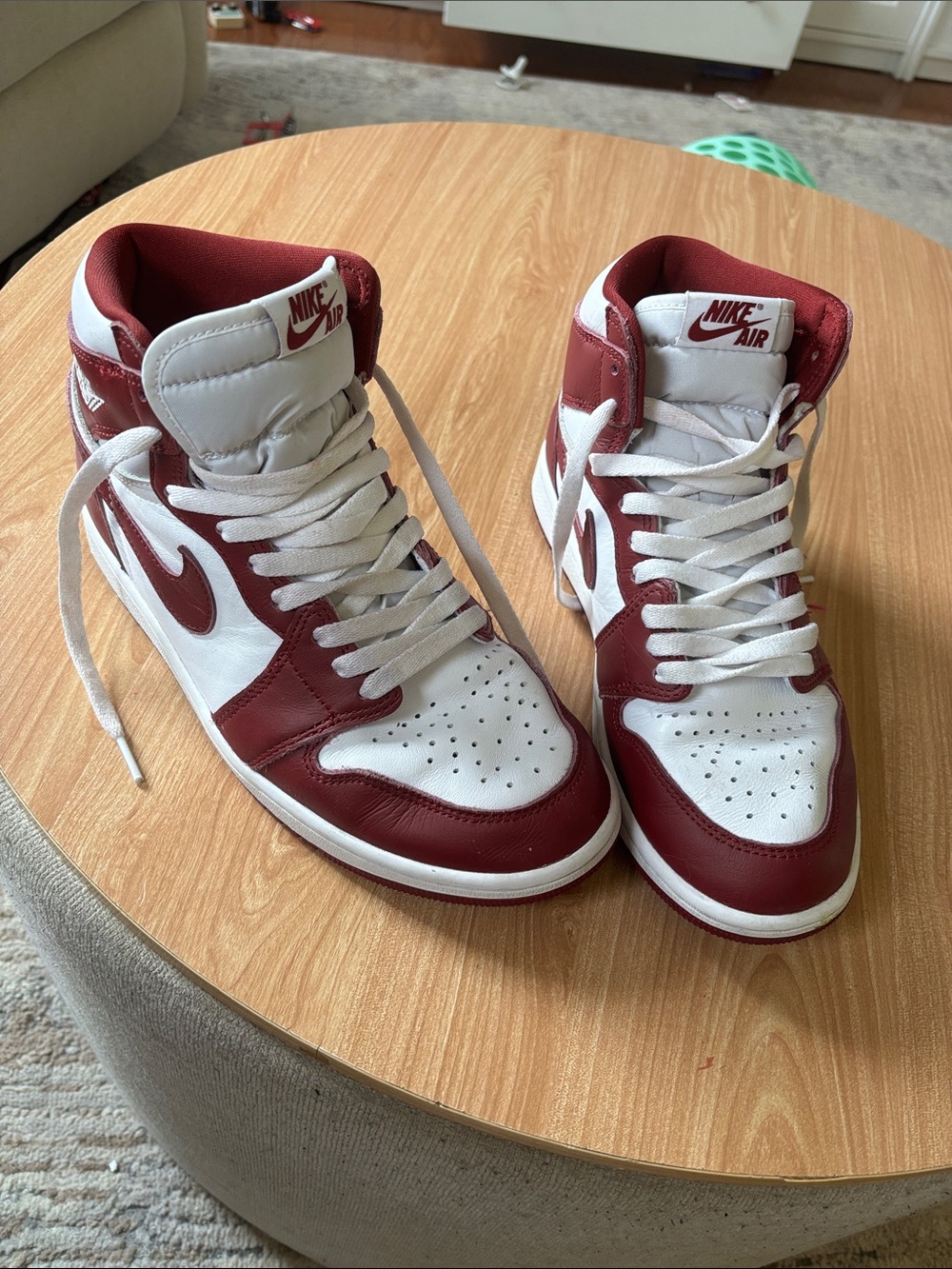 Nike Air Mens High-Top Sneakers in White and Red